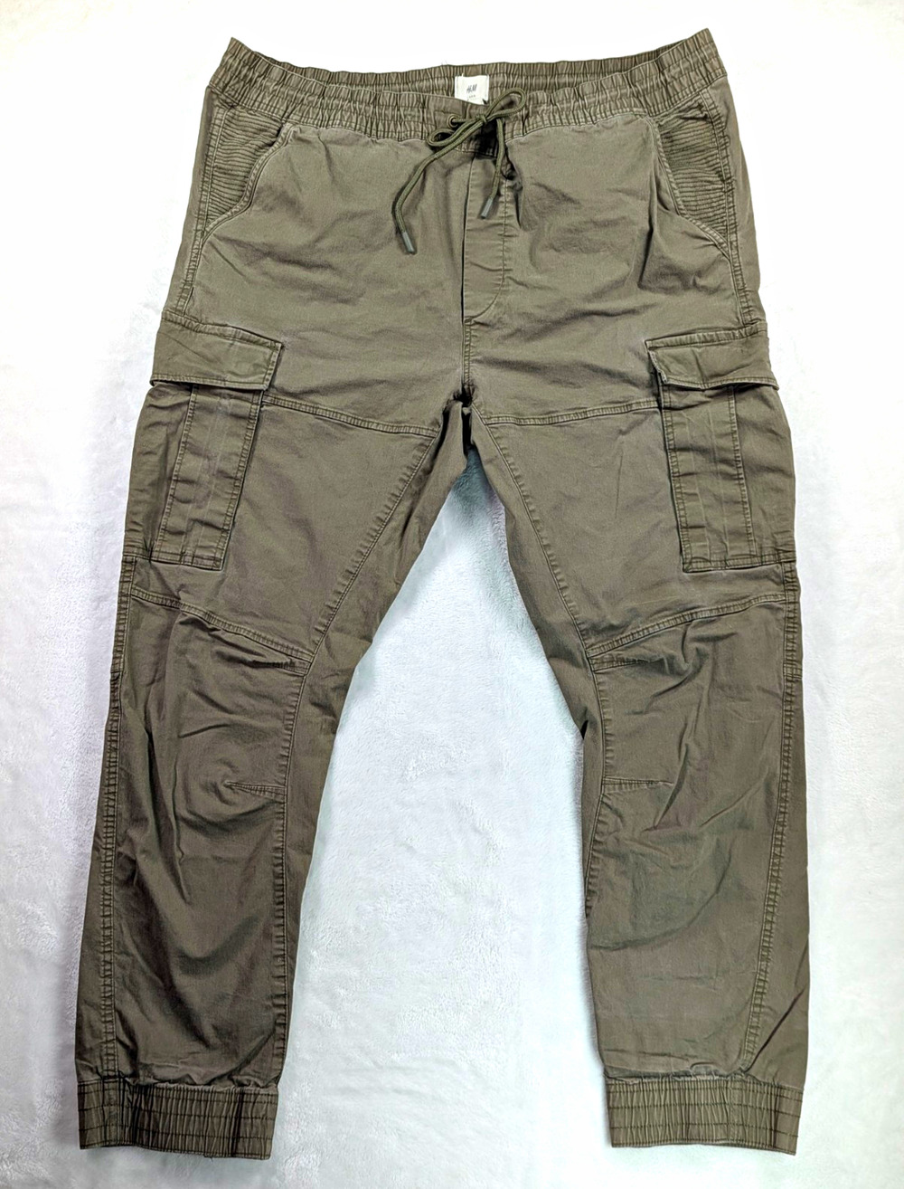 H&M L.O.G.G. Men's Skinny Fit Cargo Joggers Olive Khaki Green Stretch XXL